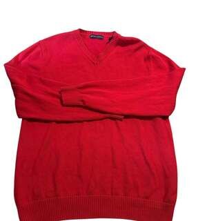 Grant Thomas Long Sleeve Red V-Neck 100% Cotton Eclectic Grandpa Sweater